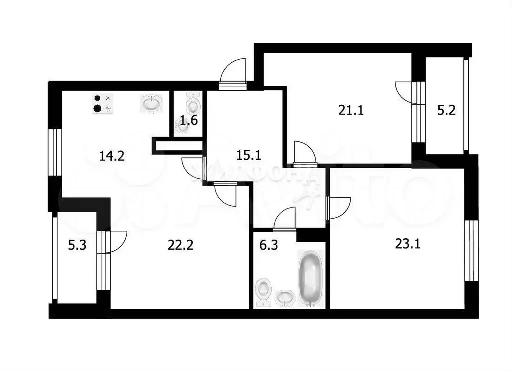 3-к. квартира, 103,6 м, 4/4 эт. - Фото 0