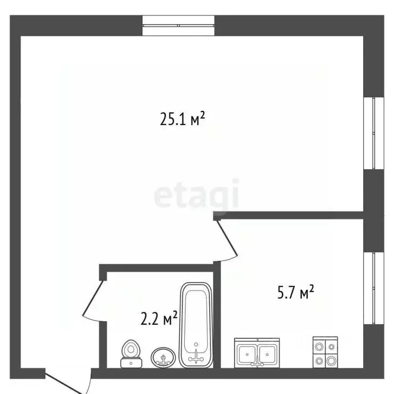 1-к кв. Омская область, Омск ул. Маршала Жукова, 152а (33.0 м) - Фото 2