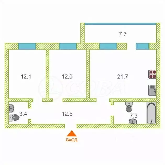 2-к кв. Тюменская область, Тюмень ул. Тимофея Кармацкого, 5к1 (70.7 м) - Фото 1