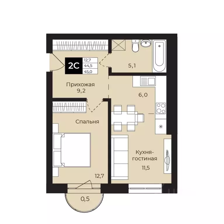 1-к кв. Башкортостан, Уфа ул. Ленина, 192 (45.0 м) - Фото 1