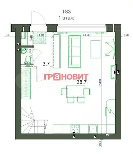 3-к. квартира, 83,1 м, 2/2 эт. - Фото 1