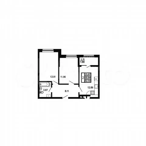 2-к. квартира, 52,5 м, 2/9 эт. - Фото 0