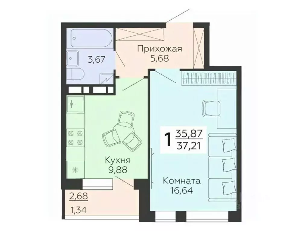 1-к кв. Воронежская область, Воронеж ул. 45-й Стрелковой Дивизии, 113 ... - Фото 0