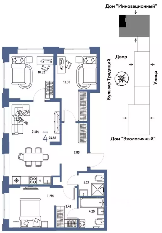 3-к кв. Тюменская область, Тюмень ул. Андрея Кореневского, 3к2 (74.58 ... - Фото 0