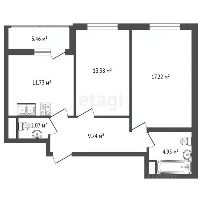 2-к кв. Санкт-Петербург бул. Головнина, 6к1 (58.6 м) - Фото 2
