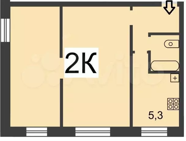 2-к. квартира, 39,1 м, 2/2 эт. - Фото 0