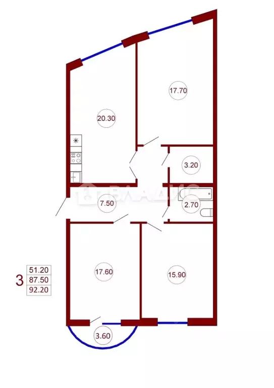 3-к кв. Воронежская область, Воронеж ул. Дзержинского, 4 (88.6 м) - Фото 1