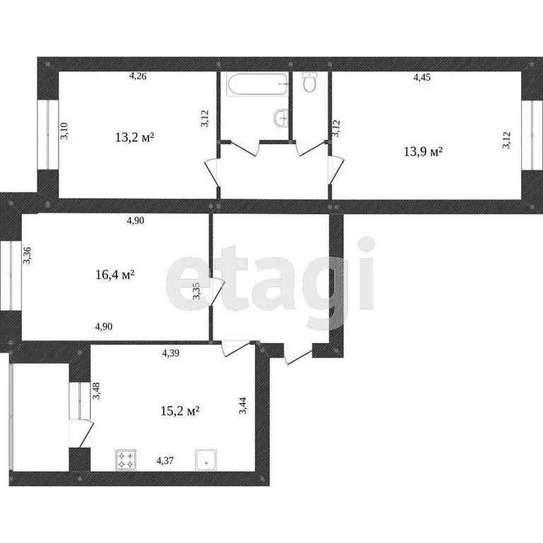 3-комнатная квартира: Белгород, Почтовая улица, 52 (75 м) - Фото 1