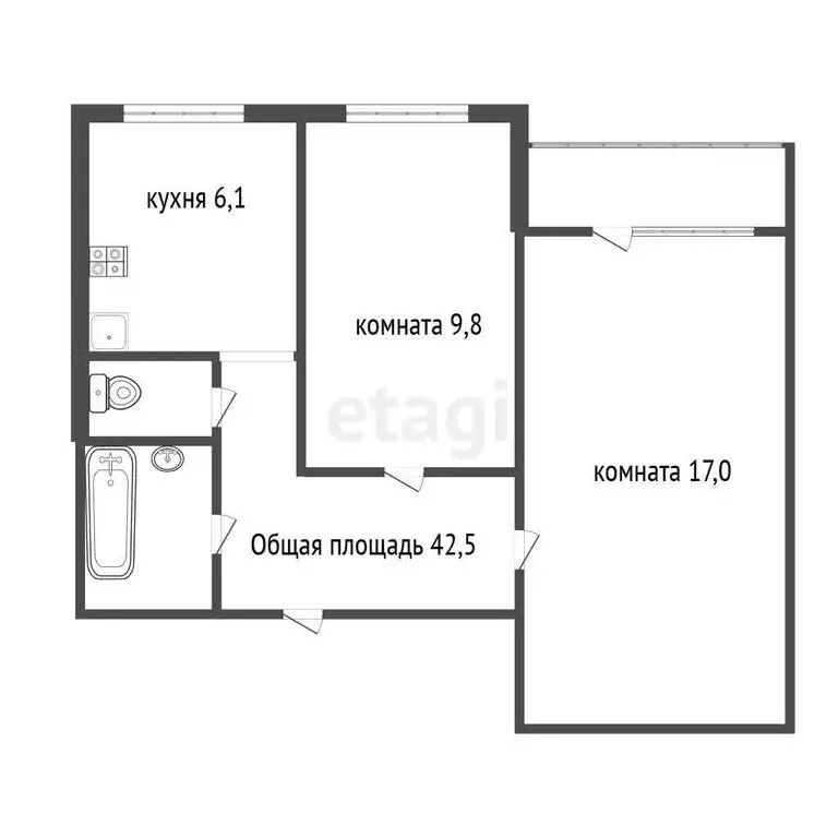 2-комнатная квартира: Кемерово, улица Тухачевского, 35А (42.5 м) - Фото 1