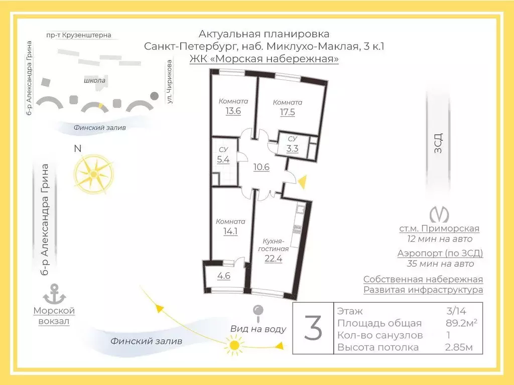 Квартира, 3 комнаты, 89.2 м - Фото 2