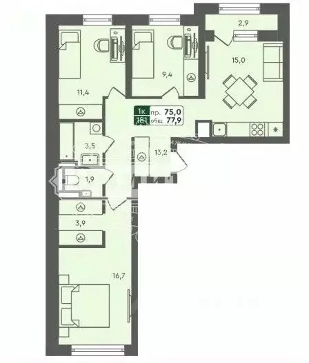 3-к кв. Курганская область, Курган Заозерный жилрайон, 6А мкр, 27 ... - Фото 2