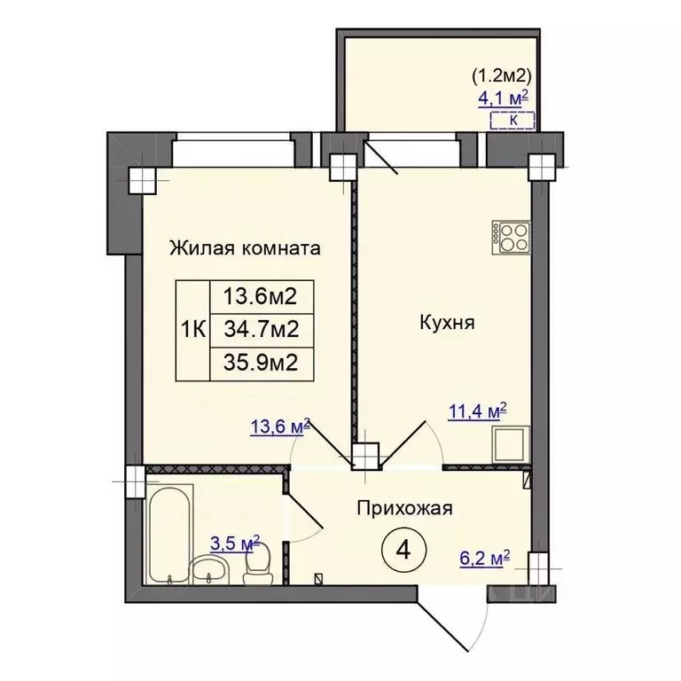 1-к кв. Псковская область, Псковский район, Завеличенская волость, д. ... - Фото 1