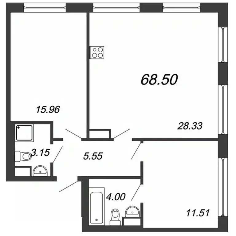 2-к кв. Санкт-Петербург Московское ш., 3к5 (68.5 м) - Фото 1