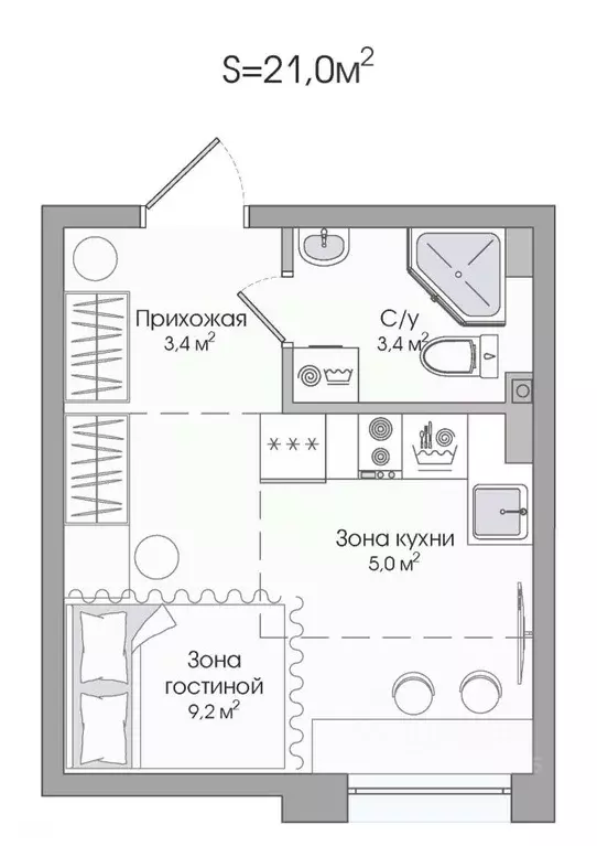 1-к кв. Карелия, Сортавала Советская ул., 5 (21.0 м) - Фото 1