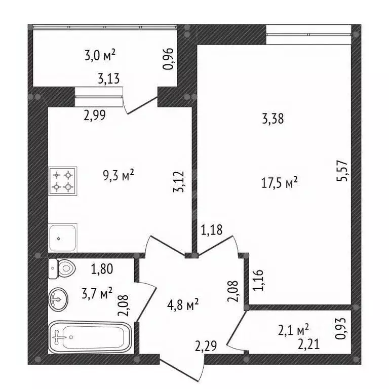 1-к кв. Башкортостан, Уфа ул. Менделеева, 145 (38.0 м) - Фото 2