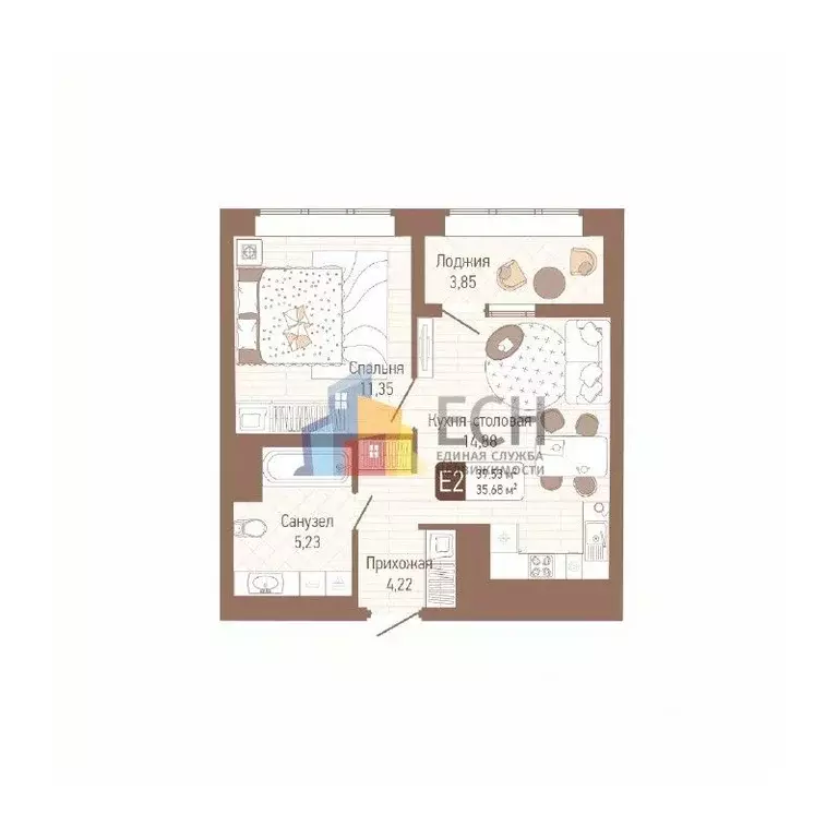 1-к кв. Тульская область, Тула проезд 2-й Клинской, 12 (39.53 м) - Фото 1