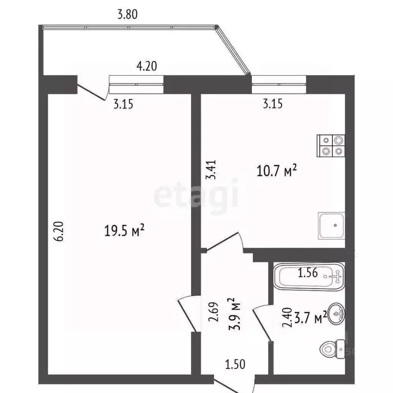 1-к кв. Кемеровская область, Новокузнецк Запорожская ул., 61 (38.0 м) - Фото 2