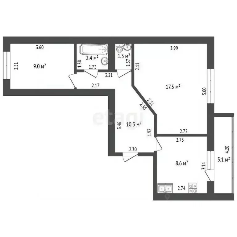 2-к кв. Башкортостан, Стерлитамак ул. Николаева, 24 (49.1 м) - Фото 1