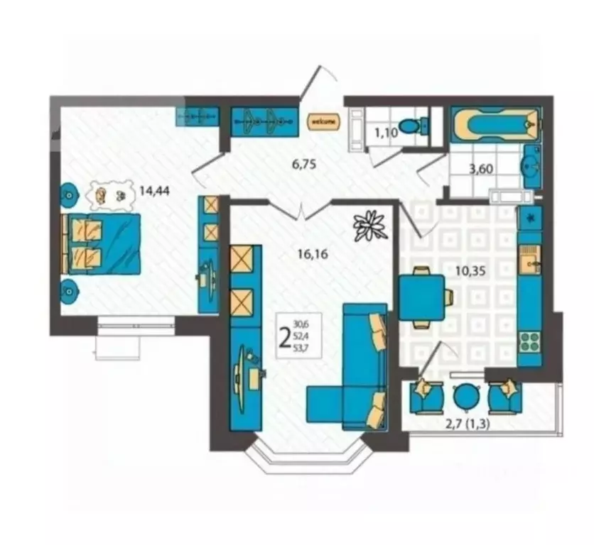 2-к кв. Краснодарский край, Анапа ул. Крылова, 13к2 (54.0 м) - Фото 2