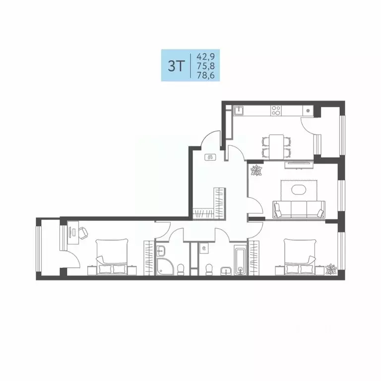 3-к кв. Пермский край, Пермь ул. Левченко, 8 (78.6 м) - Фото 2