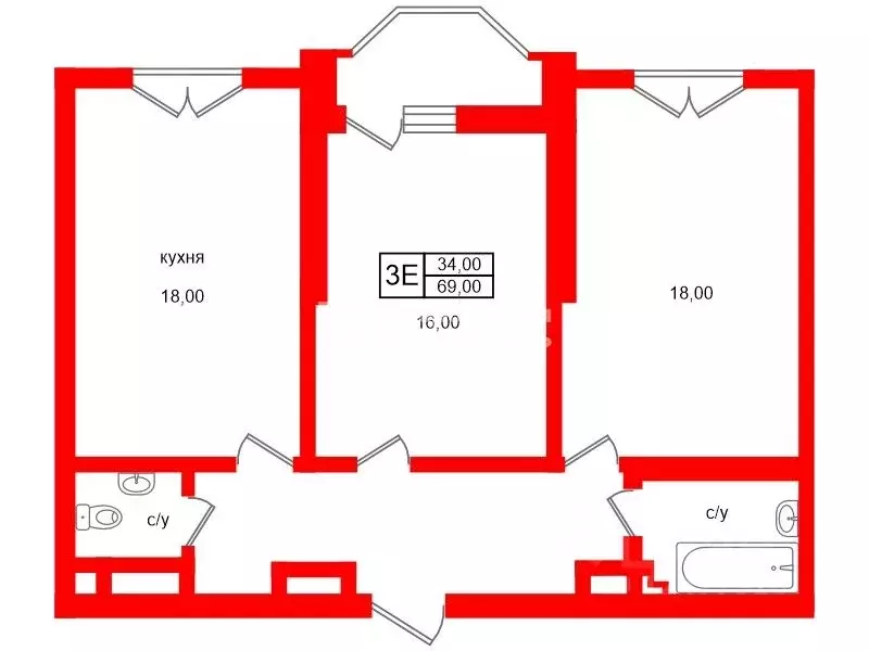 2-к кв. Санкт-Петербург ул. Дыбенко, 2 (69.0 м) - Фото 2