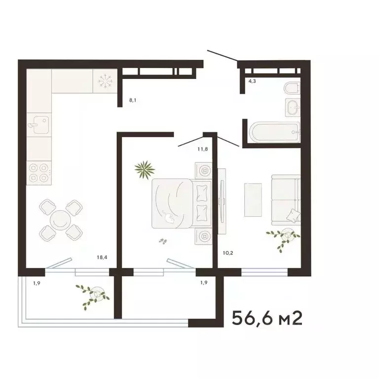 2-к кв. Приморский край, Владивосток Луговая ул. (56.6 м) - Фото 1