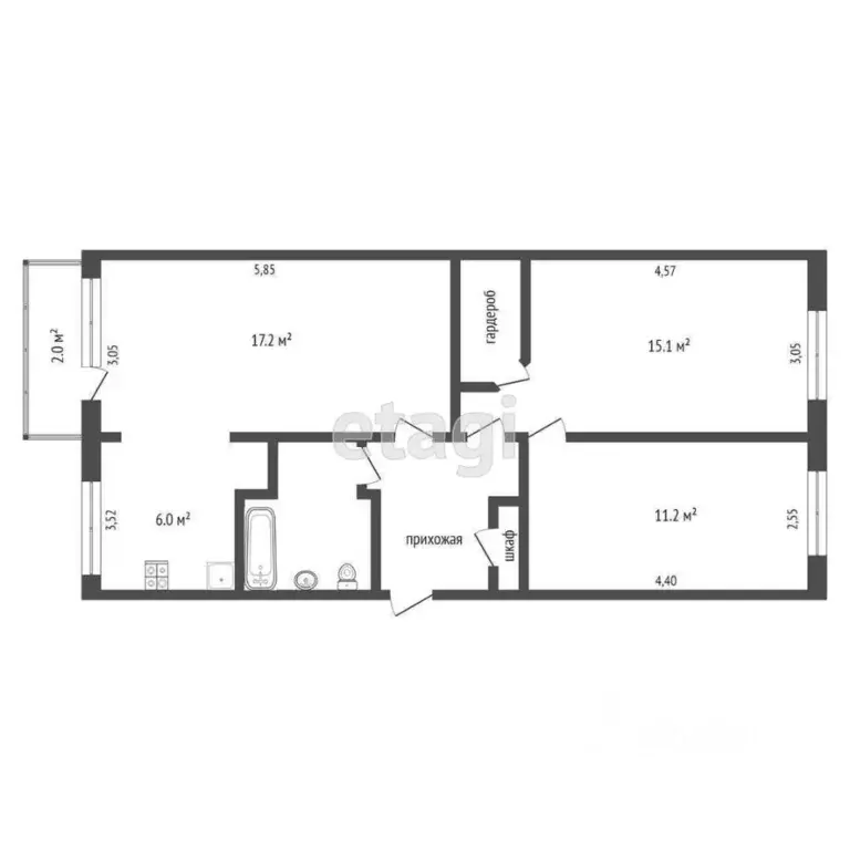 3-к кв. Калужская область, Калуга ул. Степана Разина, 48 (63.0 м) - Фото 2