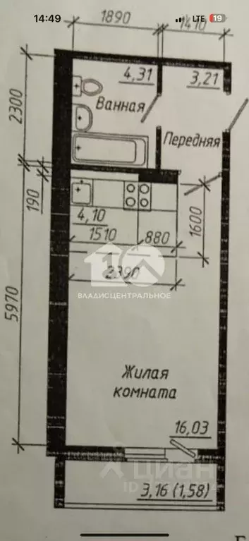 Студия Новосибирская область, Новосибирск ул. Виктора Уса, 13 (30.8 м) - Фото 2