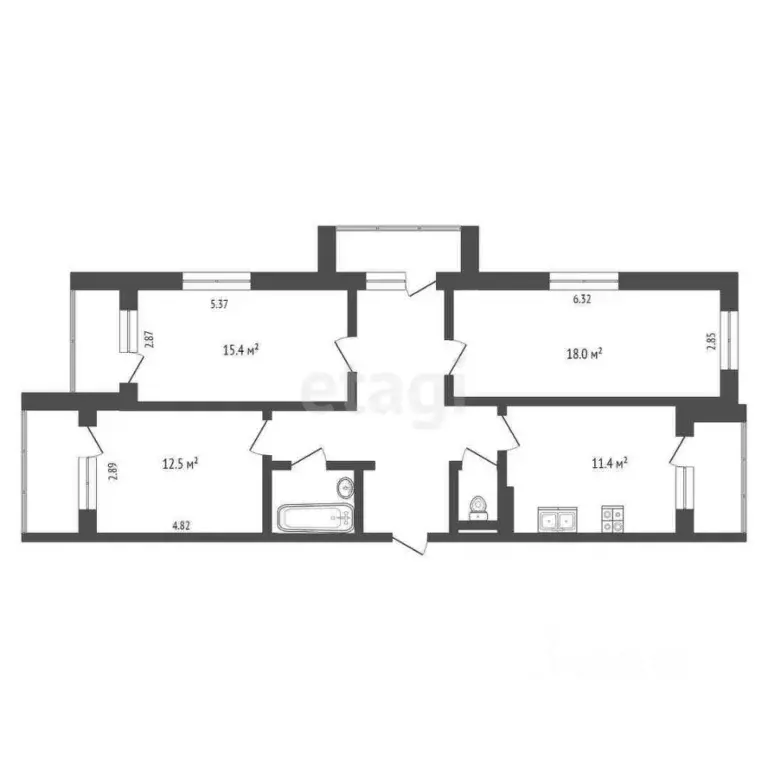 3-к кв. Ханты-Мансийский АО, Сургут просп. Ленина, 20 (77.9 м) - Фото 1