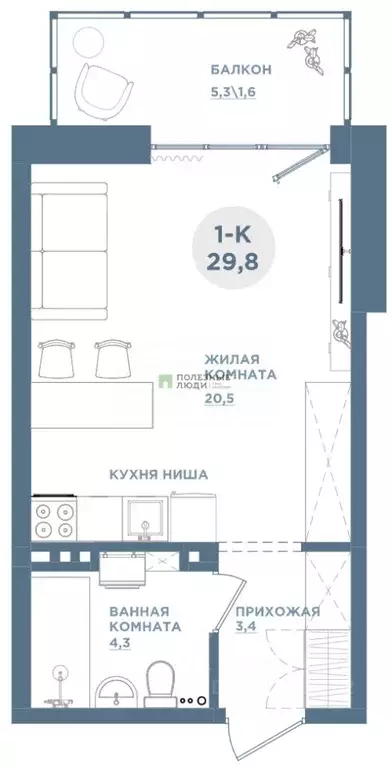 Студия Красноярский край, Красноярск Свердловская ул., 6Е (29.2 м) - Фото 2