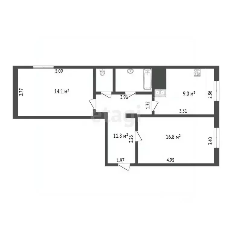 2-к кв. Московская область, Реутов ул. Ленина, 10 (57.4 м) - Фото 2