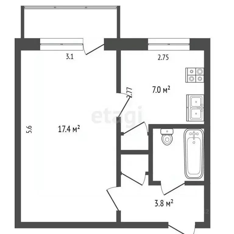 Студия Камчатский край, Елизовский муниципальный округ, пос. ... - Фото 1