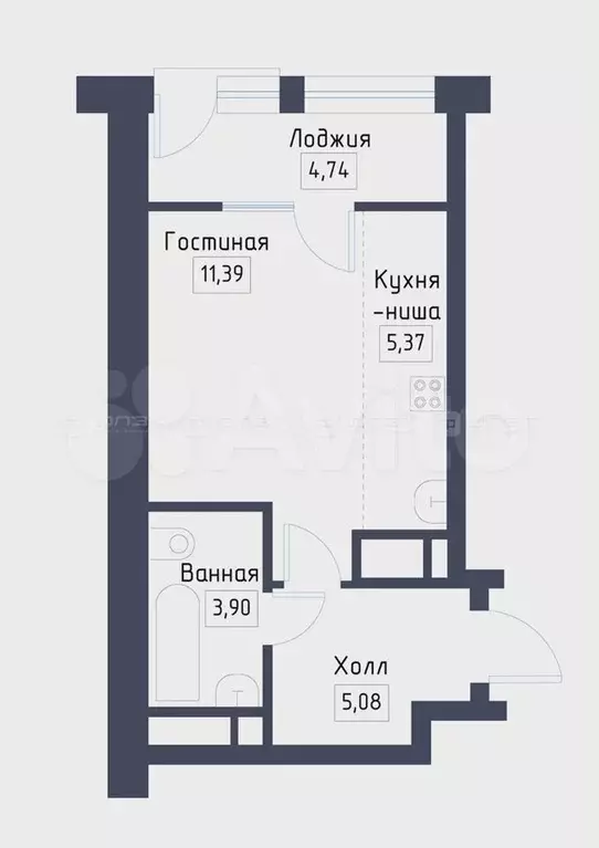 Квартира-студия, 28,1 м, 6/7 эт. - Фото 0