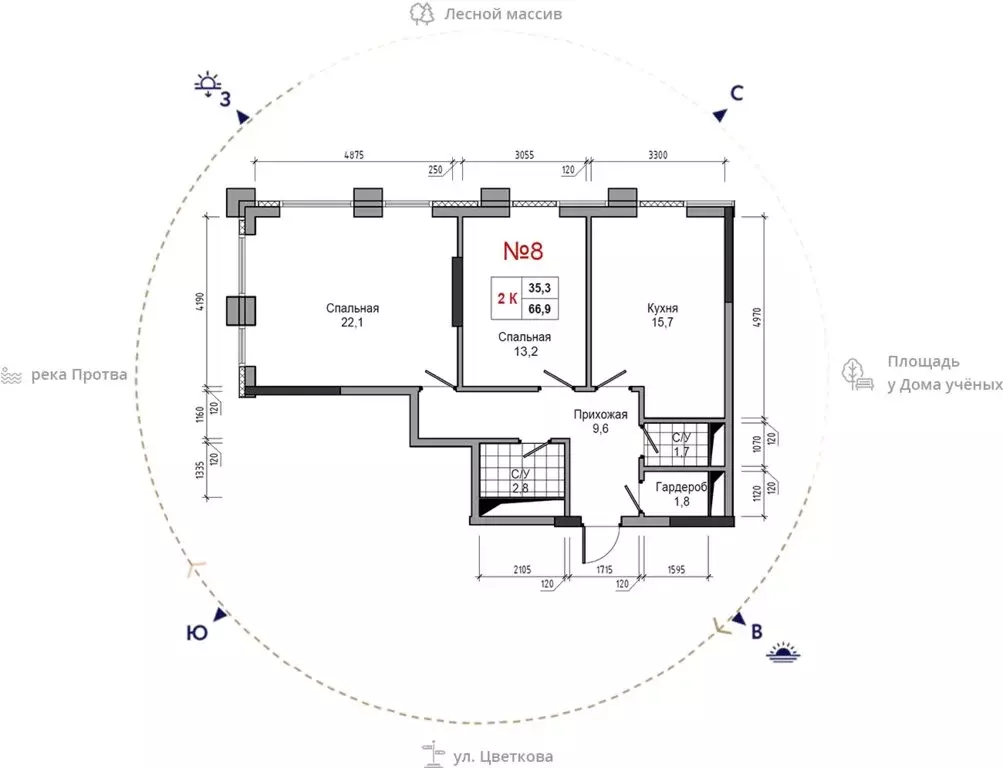 2-комнатная квартира: Обнинск, улица Усачёва, 4 (66.9 м) - Фото 0
