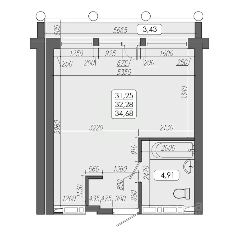 1-к кв. Приморский край, Владивосток ул. Мыс Кунгасный, 3Б (32.28 м) - Фото 1
