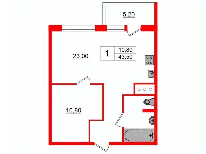 1-к кв. Санкт-Петербург Гжатская ул., 22к3 (43.5 м) - Фото 2