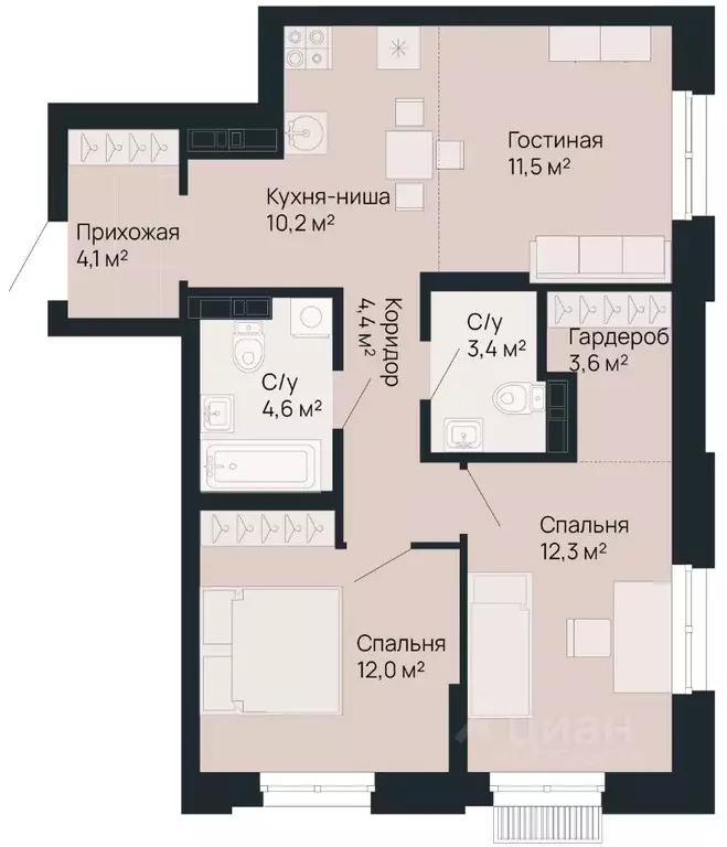 2-к кв. Нижегородская область, Нижний Новгород Резиденция жилой ... - Фото 0