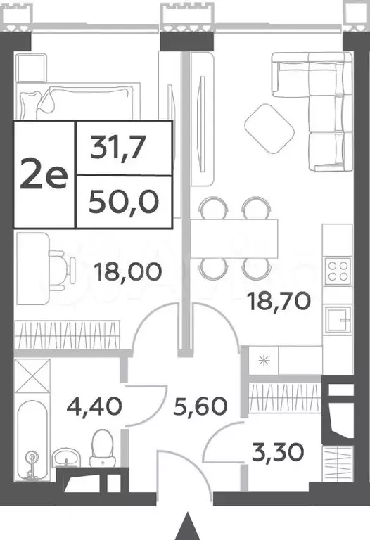 2-к. квартира, 50 м, 20/52 эт. - Фото 0