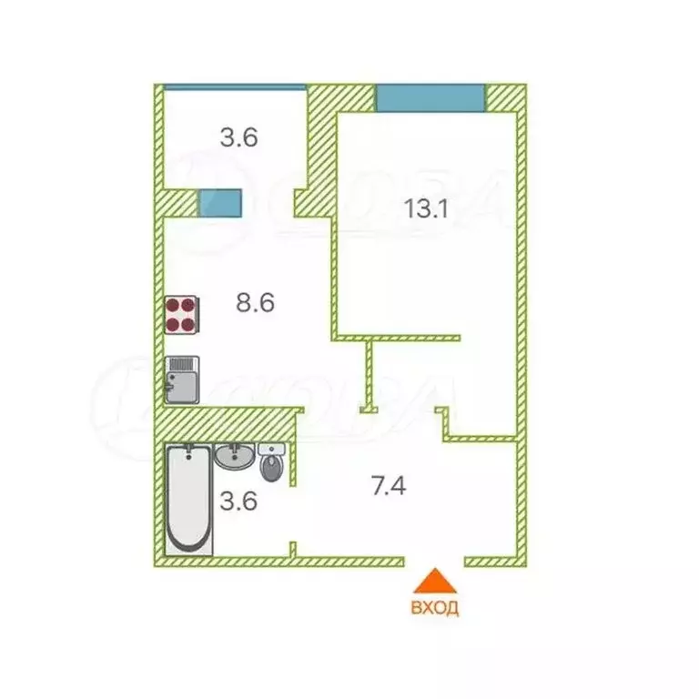 1-комнатная квартира: Тюмень, Дамбовская улица, 29к2 (36.8 м) - Фото 1