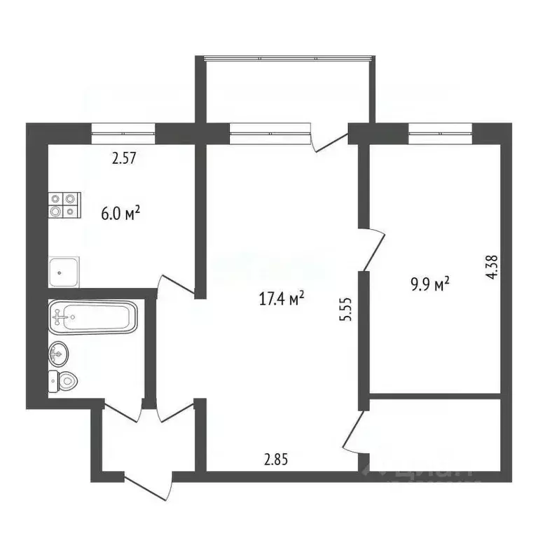 2-к кв. Московская область, Лыткарино Октябрьская ул., 15 (42.0 м) - Фото 1