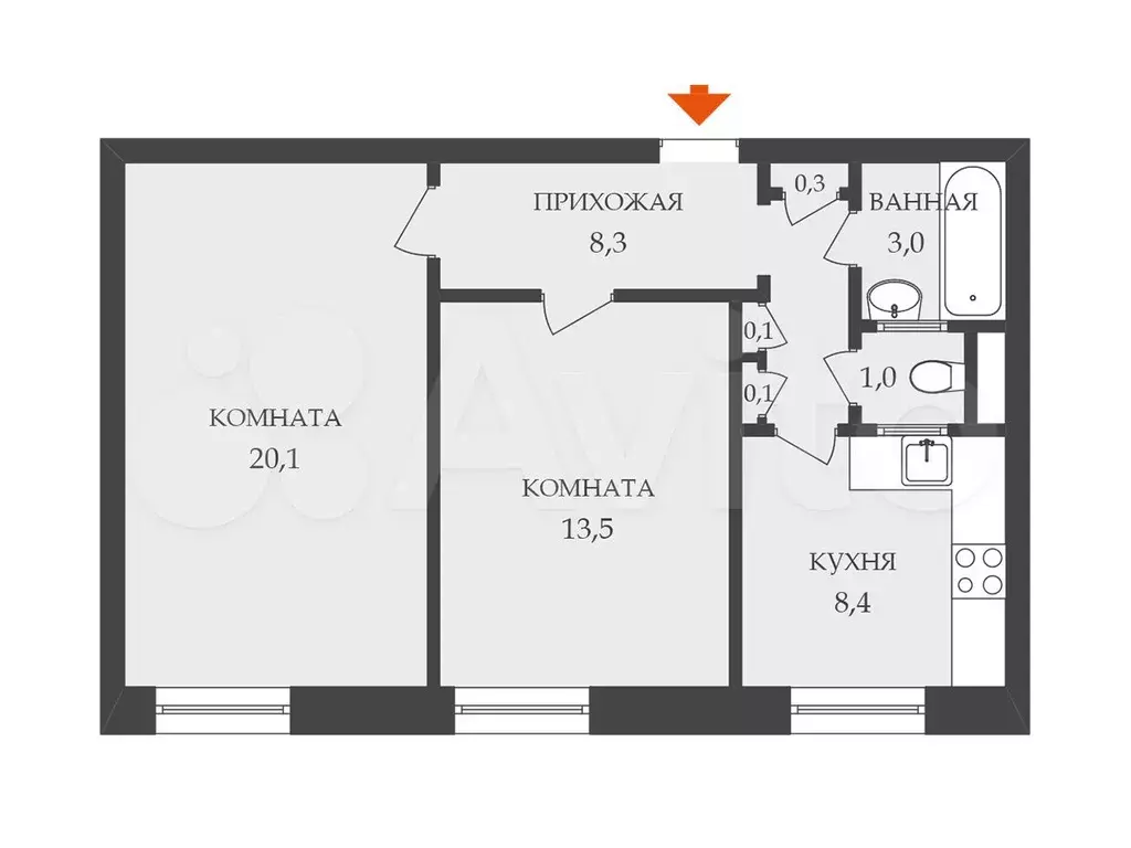 2-к. квартира, 55 м, 4/5 эт. - Фото 0