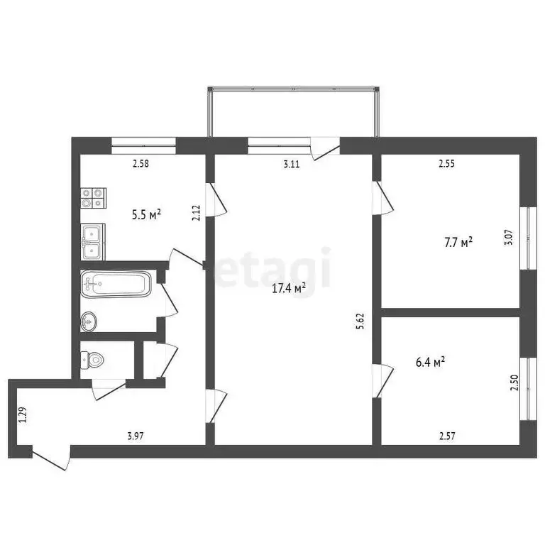 3-комнатная квартира: Кисловодск, проезд Цандера, 9 (46.7 м) - Фото 0