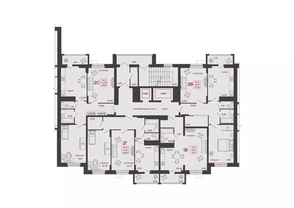 2-комнатная квартира: Пенза, улица Богданова, 34 (73.06 м) - Фото 1