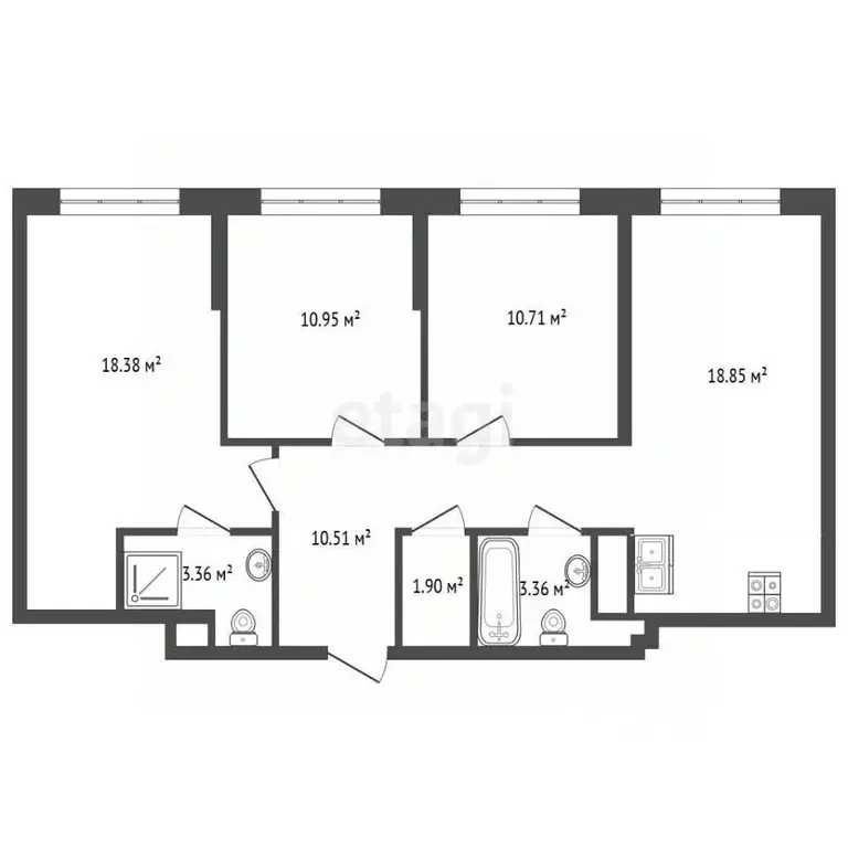 4-к кв. Тюменская область, Тюмень Харьковская ул., 72Б (78.2 м) - Фото 2