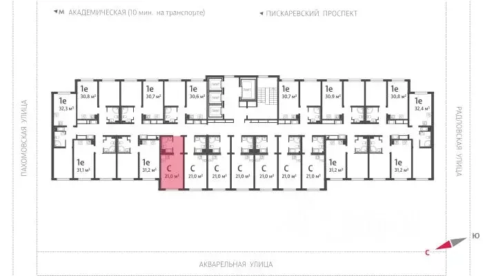 Студия Санкт-Петербург ул. Пахомовская, 12к2 (20.8 м) - Фото 1