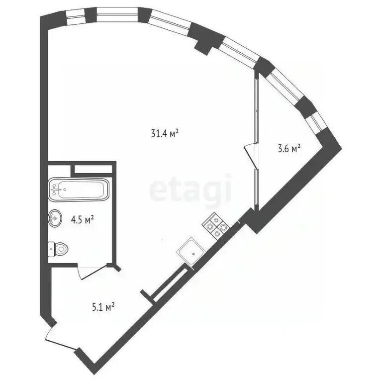 Студия Тюменская область, Тюмень ул. Чернышевского, 2Бк11 (44.6 м) - Фото 0