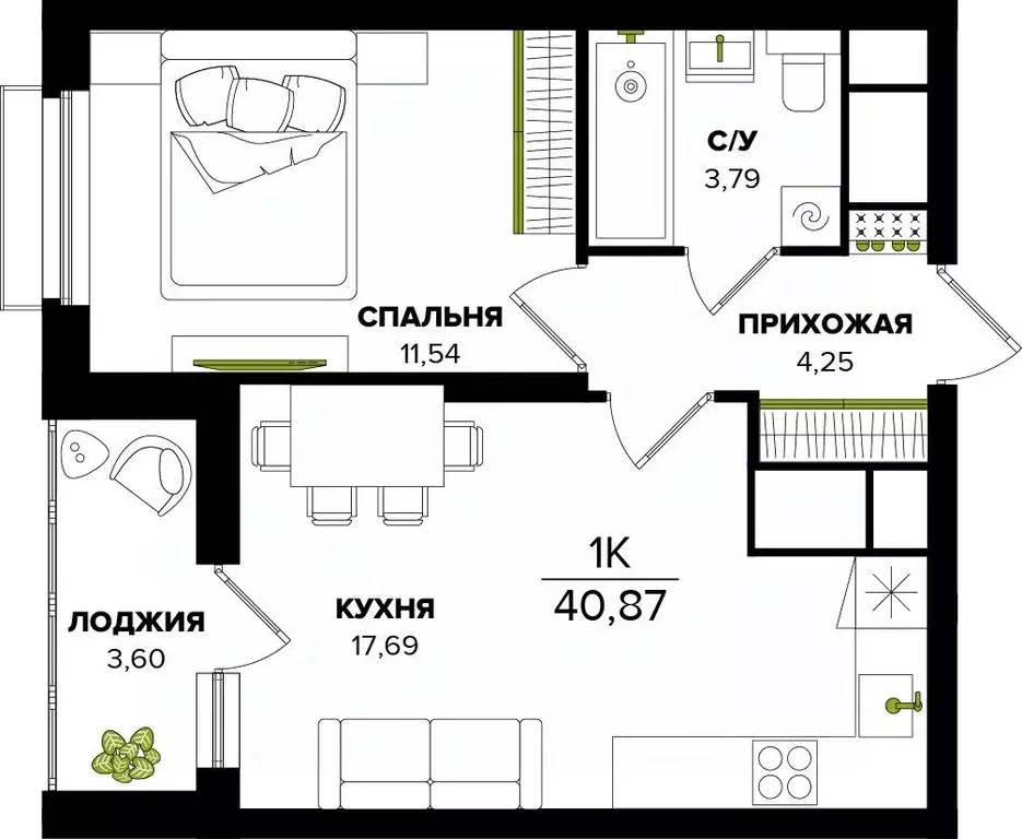 1-к кв. Тульская область, Тула  (40.87 м) - Фото 0