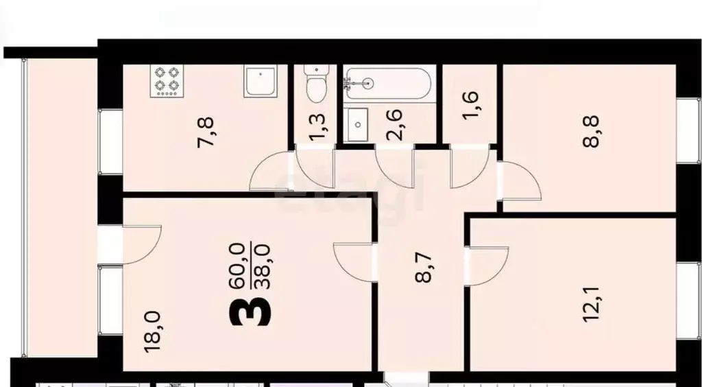 3-к кв. Сахалинская область, Тымовское пгт ул. Библиотечная, 6А (60.2 ... - Фото 2