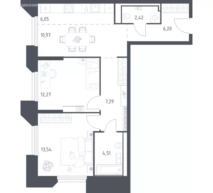 2-комнатная квартира: Красногорск, жилой комплекс Спутник, 21 (63.25 ... - Фото 1