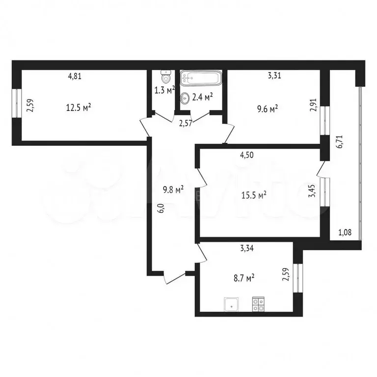 3-к. квартира, 68 м, 6/9 эт. - Фото 0
